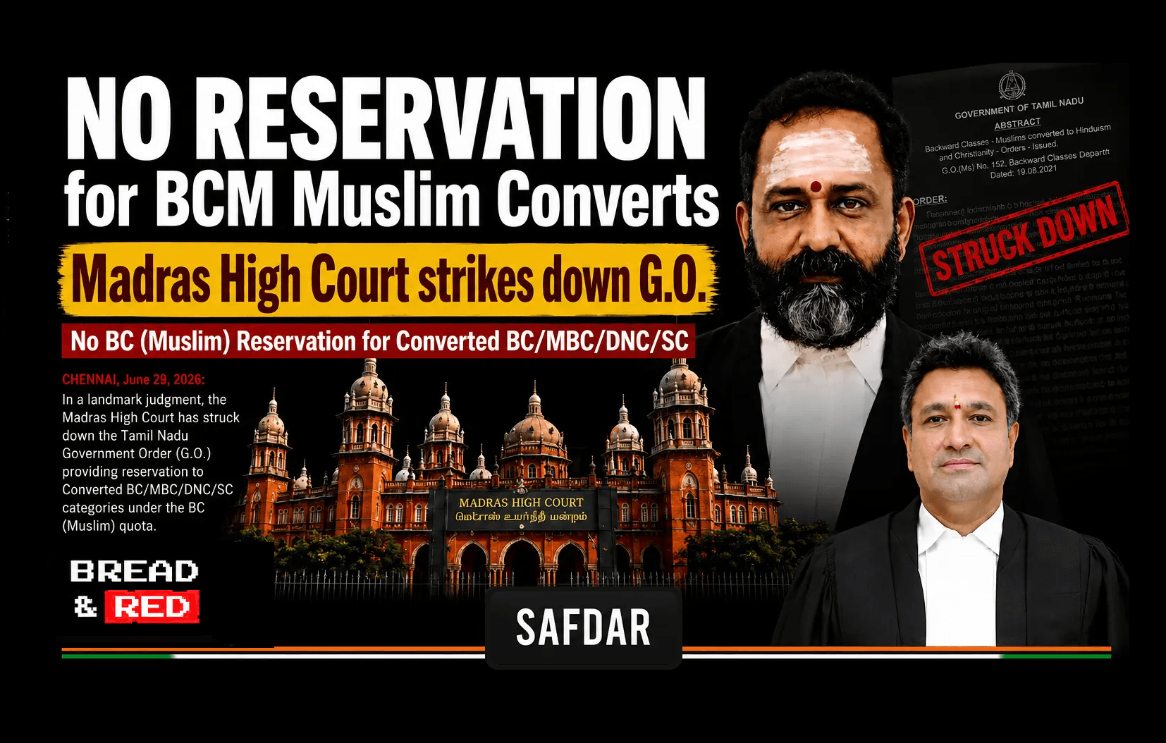 No BC (Muslim) Reservation?  Madras High Court struck down G.O.